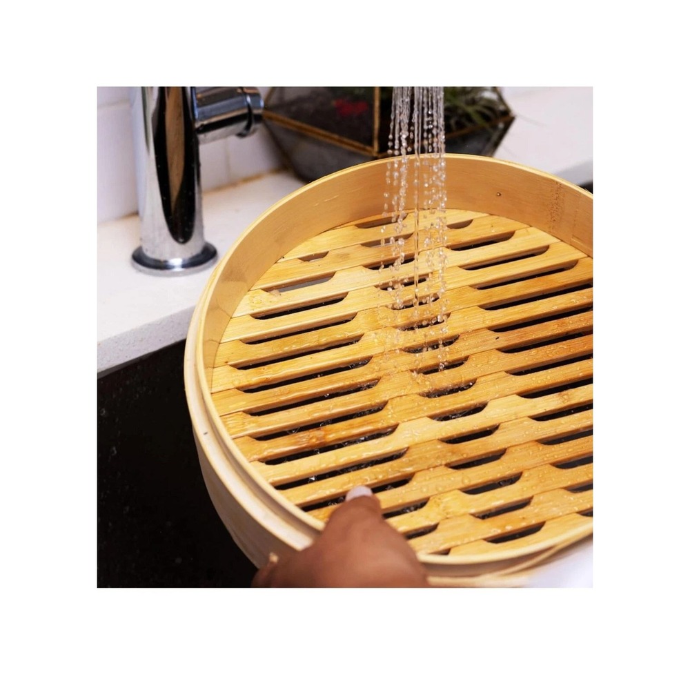 Traditional 10 Inch Bamboo Steamer Basket 2 Tier for Dumplings Buns Vegetables - Picture 8 of 11